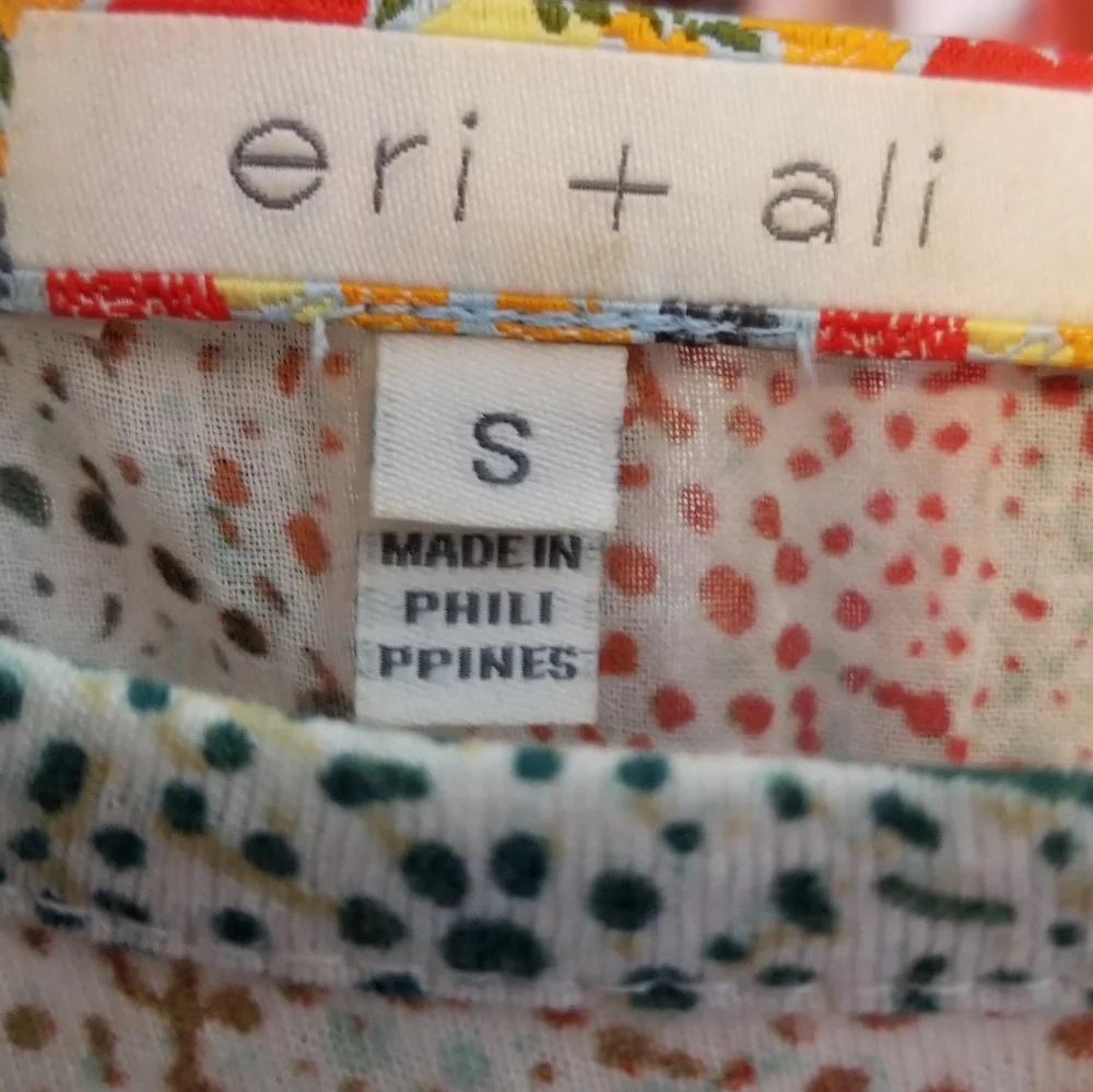 ANTHROPOLOGIE ERI + ALI ABSTRACT DOT PRINT BALLOON BAT WING PUFF SLEEVE BLOUSE S